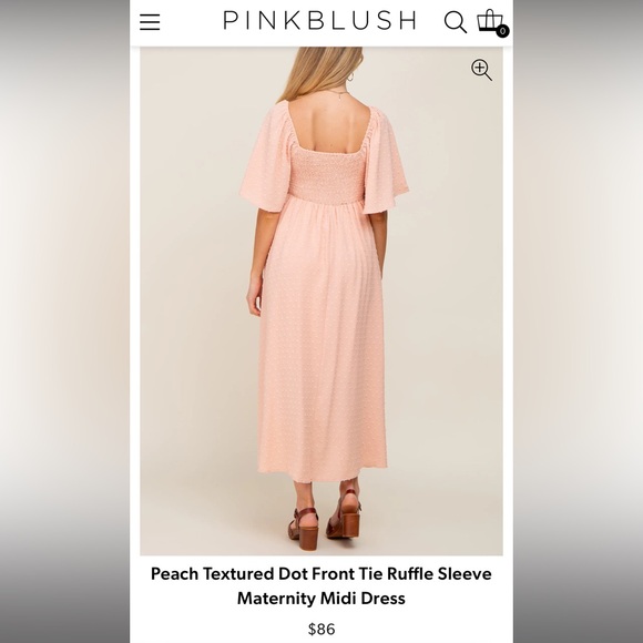 Pinkblush Peach Textured Dot Front Tie Ruffle Sleeve Maternity Midi Dress - Picture 2 of 4